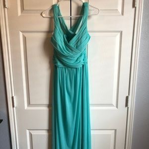 Mesh Long Bridesmaid Dress with Crisscross Back